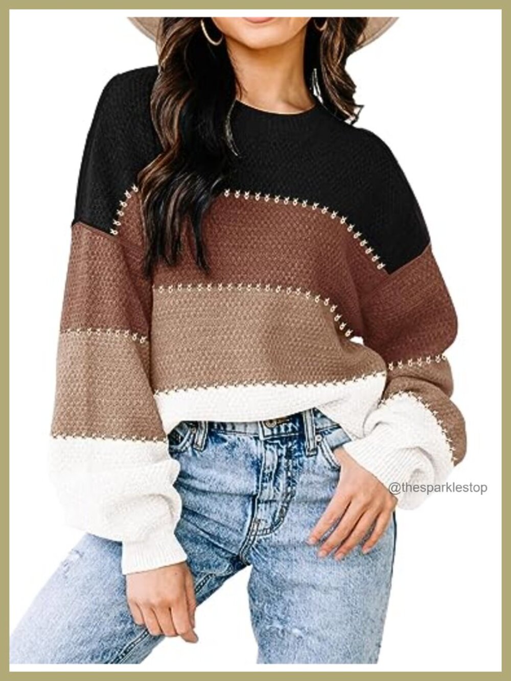 Womens Oversized Color Block Pullover Sweater Batwing Sleeve Knit Tunic Top
